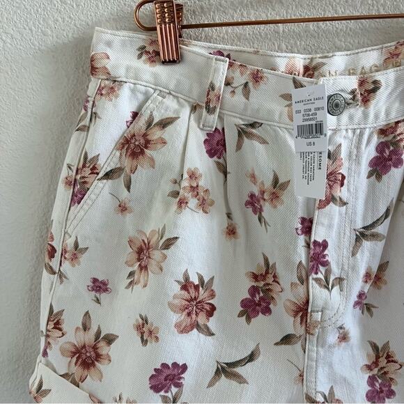 NWT American Eagle Floral Mom Short Cream Pink Boho Romantic 8 - Picture 3 of 8